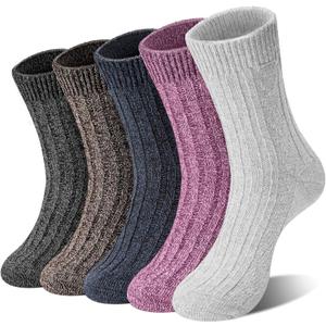 2 x Loritta 5 Pairs Wool Socks for Women Stocking Stuffers Gifts Winter Warm Hiking Crew Boot Socks