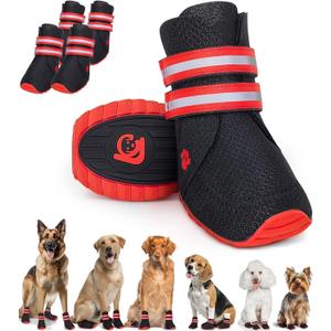 Breathable Anti-Slip Dog Shoes for Small, Medium & Large Dogs - x4 Dog Boots for Summer Hot Pavement, Hiking, Rain, Heat & General Paw Protection, 60