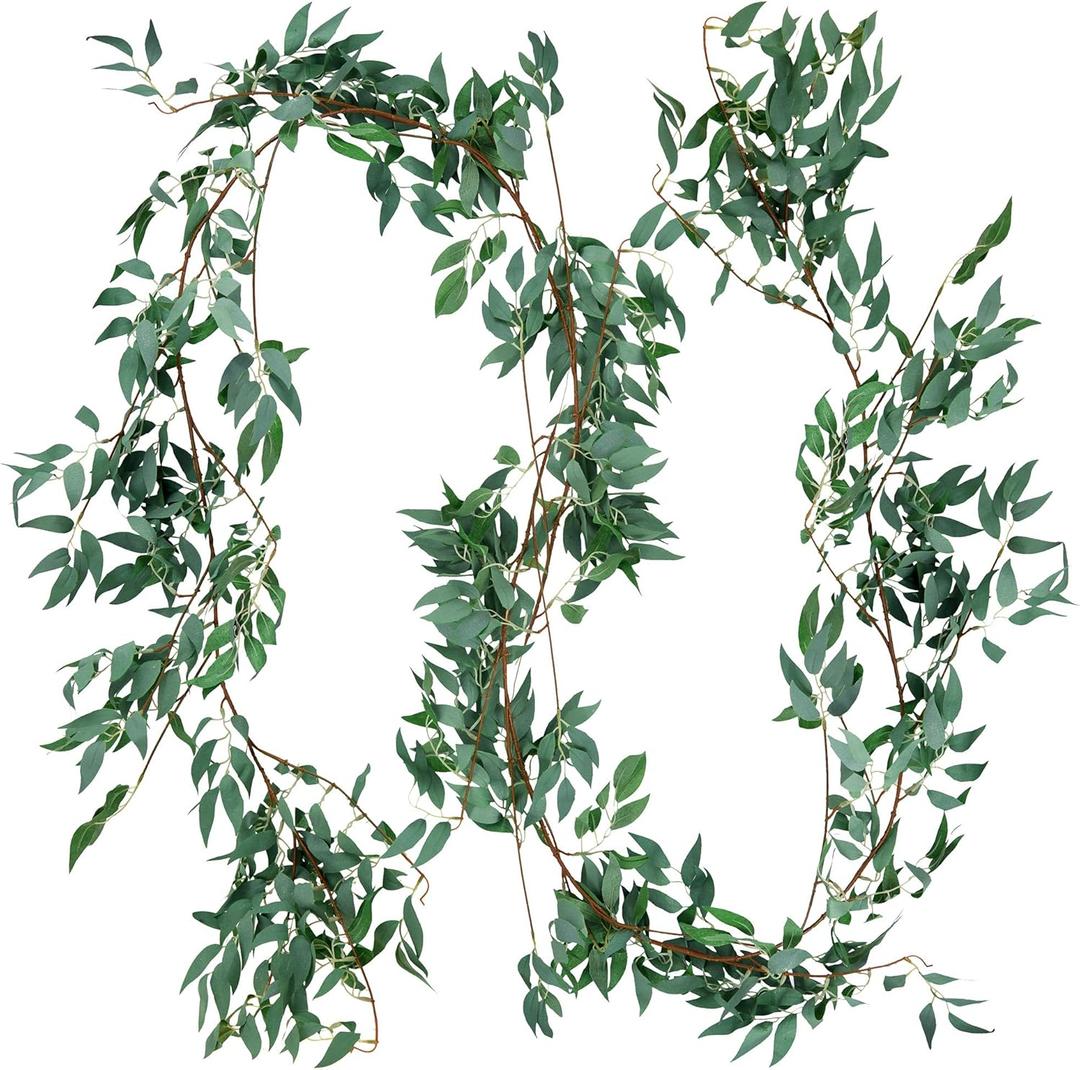 FiveSeasonStuff Hanging Rustic Willow Garlands, Bendable Artificial Greenery Vine Leaves for Wedding Home Decoration (2 pcs, 11.8 feet)