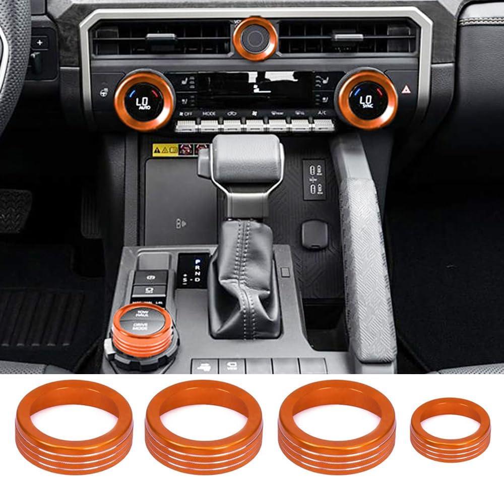 for Toyota Tacoma 2024 2025 w/14 Display Interior Accessories AC Center Consoles Control Audio Switch Drive Volume Knob Cover Air Conditioner Aluminum Alloy (Orange, 14-Inch Screen)