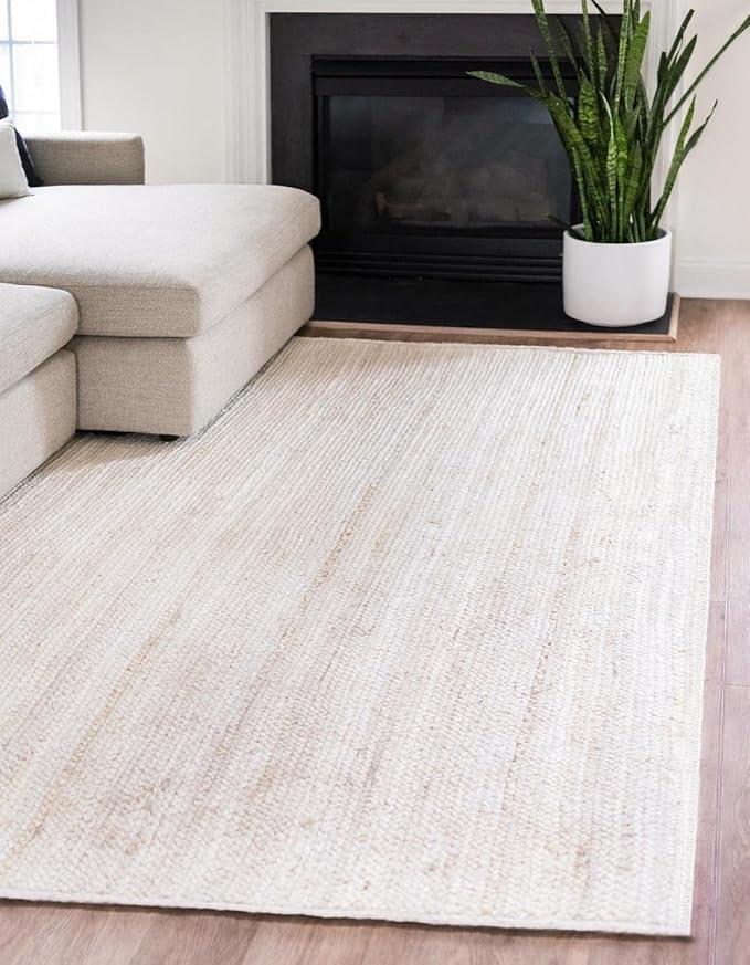 FRELISH DECOR Handwoven Jute Area Rug - Off-White Rectangular Rustic Vintage Beige Braided Reversible Rug - Eco Friendly Rug for Bedroom - Kitchen - Living Room - Farmhouse (6'x9' - Off-White)