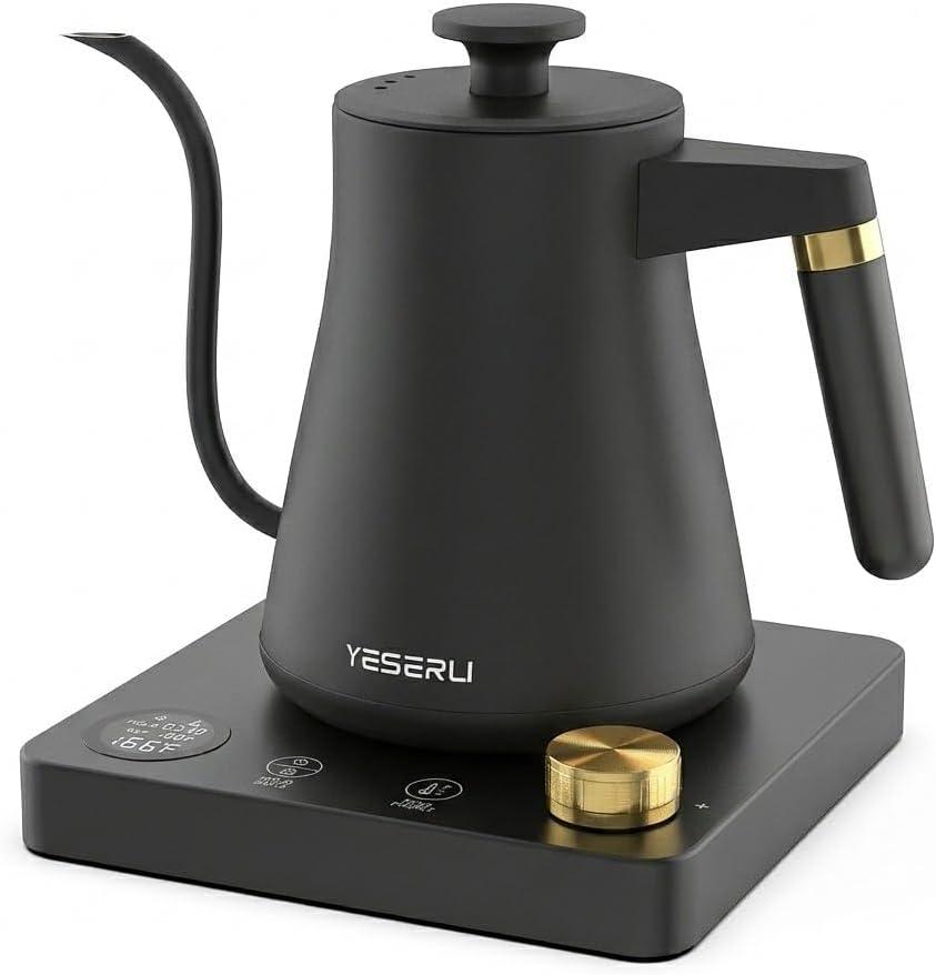 1.0L Gooseneck Electric Kettle with 1 Temperature(104-212F) Control, Expert Brew Pour-Over Coffee & Tea,4 Temp Preset,12H Keep Warm,304 Stainless Steel Interior, 1200W Fast Boiling, Matte Black