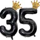 40 inch Large Black 35 Balloon Number with Gold Crown Balloons 35th Birthday Big Foil Mylar Helium Balloon for Boys Girls 35th Birthday Anniversary Decorations Supplies Favors Number 35 Balloons