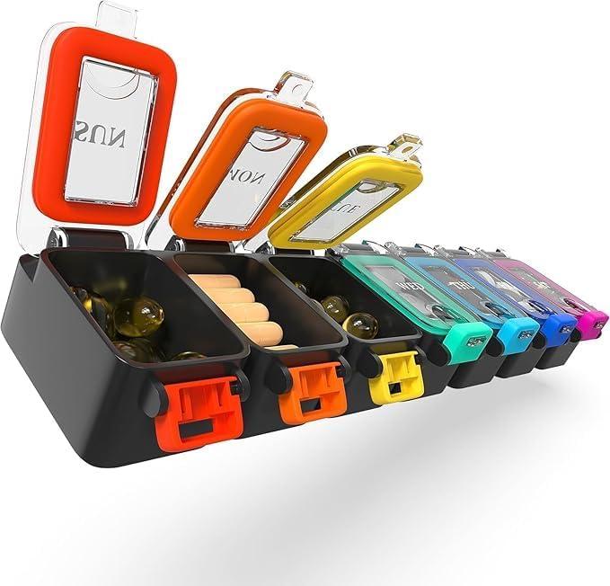 Weekly Pill Organizer 1 time a Day  Pill Box 7 Day with Enhanced Waterproof Seal, Large compartments Hold Big Vitamins & Supplements, Upgraded Locking lids, for Home & Travel use, Durable Hard case