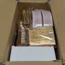 NOCCUR 350PCS Pink Plates Disposable - Pink Gold Plastic Dinnerware Set for 50 Guests Include 100 Dinner/Dessert Plates,150 Cutlery,50 Cups&50 Napkins - Ideal for Party/Wedding/Easter Day