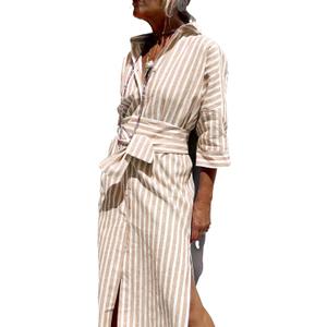 utcoco Womens 2025 Shirt Dress Casual Lapel 3/4 Sleeve Button Down Split Belted Vacation Maxi Dress (Light Brown Striped, XL) utcoco Womens 2025 Shirt Dress Casual Lapel 3/4 Sleeve Button Down Split Belted Vacation Maxi Dress (Light Brown Striped, XL)