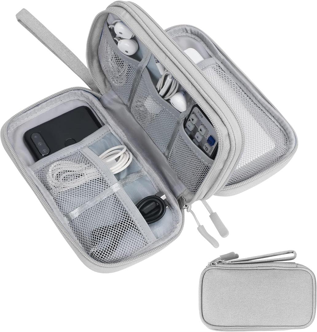 Skycase Electronic Organizer Travel Case - Waterproof Travel Cord Pouches for Organization, Cable Organizer, All-in-One Double Layers Storage Bag for Accessories, Charger, Cable, Grey - Large