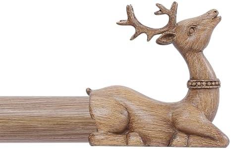 TANGWIN Wood Decorative Curtain Rods for Windows:72-144 Inch Wooden Boho Farmhouse Curtain Rod for Bedroom Living Room,Heavy Duty Adjustable Rustic Drapery Rods with Vintage Imitation Wood Deer Finial