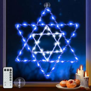 Hiboom Hanukkah Window Lights Decorations, 8 Lighting Modes Star of David Hanukkah Decor 66 LED Blue Chanukah Lights with USB Powered for Jewish Christmas Party Decor Indoor Outdoor Home