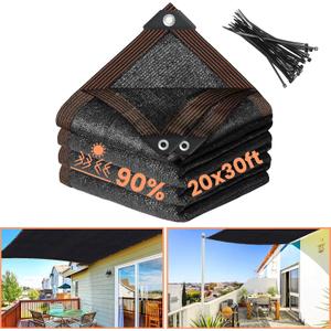 Riare 90% Black Shade Cloth- 20 x 30 FT Sunblock Garden Shade Cloth, Sun Shade Mesh Tarp with Reinforced Grommets for Garden, Greenhouse, Patio, Backyard, Plants, Chicken Coop, Pergola