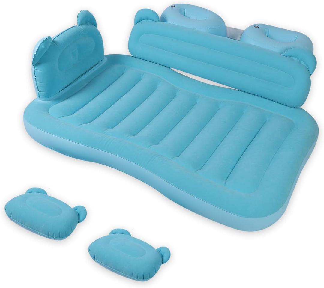 Inflatable Car Mattress Bed, SUV Air Mattress with Electric Air Pump, 2 Inflatable Pillows, Suitable for Home,Outdoor,Camping and Travelling Car Sleeping Pad (Sky Blue)