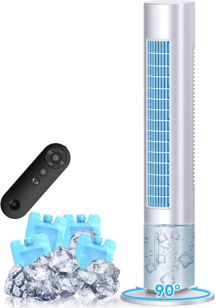 Windowless Portable Air Conditioners, 35" Swamp Cooler w/4 Ice Packs, 3 Speeds, 25ft Remote &7H Timer, 90Oscillating Evaporative Air Cooler, AC Unit Cooling Fans that Blow Cold Air for Room