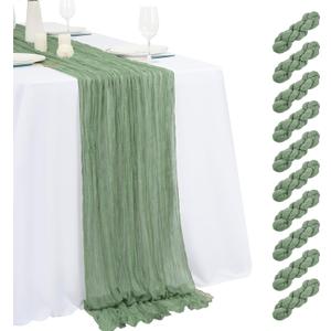 10 Pack Sage Green Cheesecloth Table Runner 17x108 Inch Semi Sheer Boho Gauze Cheese Cloth Table Runners, for Wedding Bridal Shower Birthday Party Home Decor Garden Farmhouse