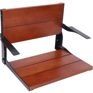Folding Shower Seat Wall Mounted with Arms and Back, 20 x 15 in Fold Down Shower Chair for Seniors Adults, Wood Shower Bench with Black Frame, Fold Up Seat for Inside (20 * 15 INCH)