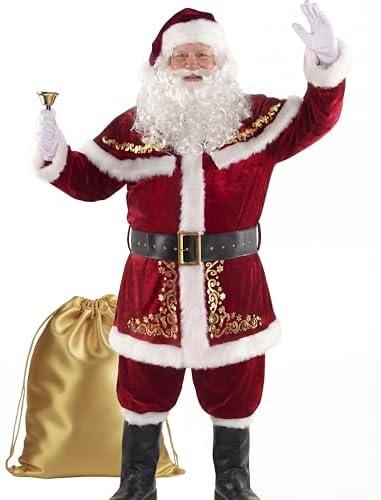 Opemon Adult Deluxe Velvet Santa Claus Costume 12pcs Set Santa Claus Suit Outfit for Men in Christmas Holiday Size XL
