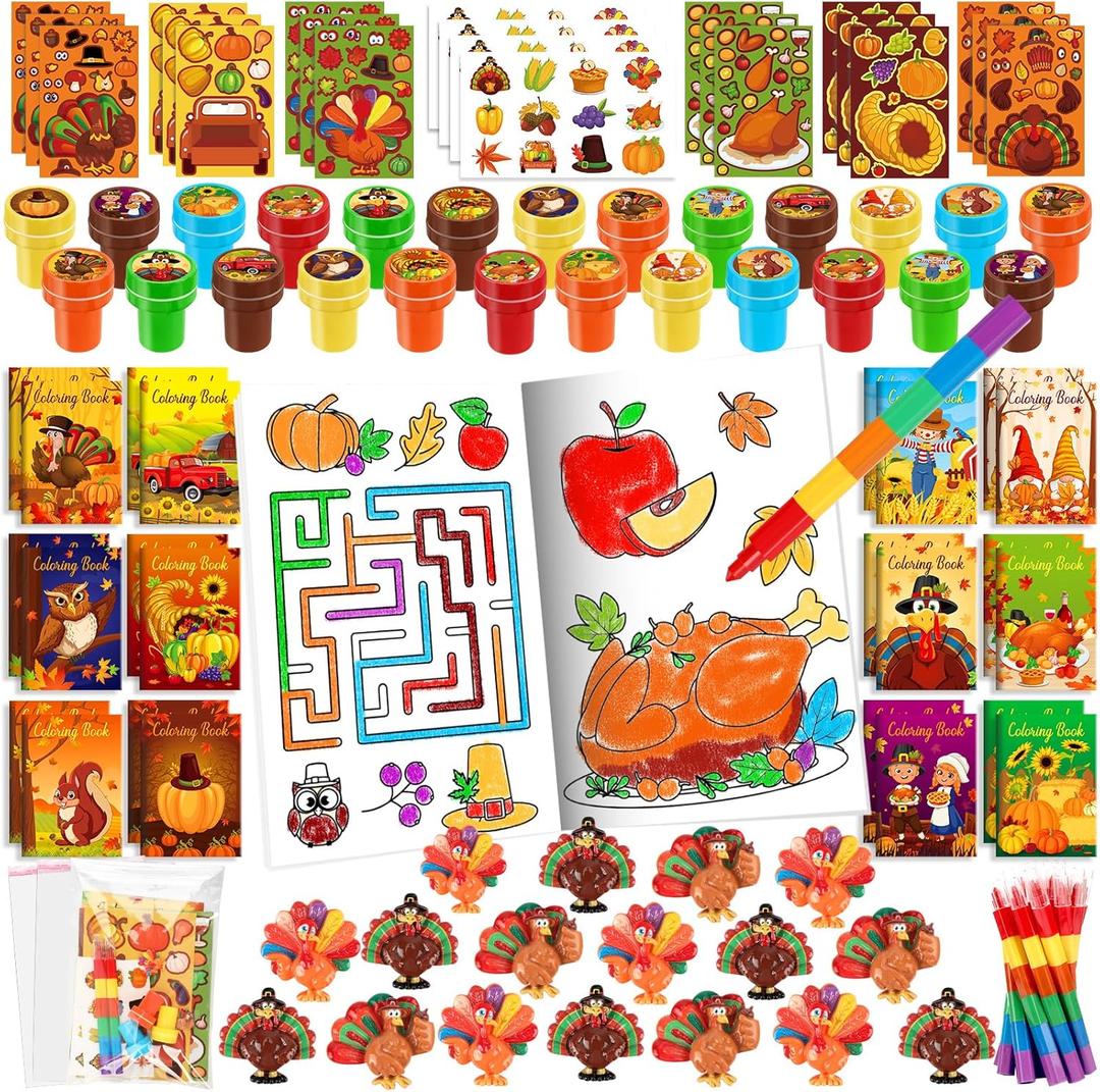 BenLouis Fall Party Favors for Kids Thanksgiving Day Classroom Gifts Prize Coloring Books Set Bulk for Students Kids Autumn Pumpkin Harvest Pinata Filler Goodie Bag Stuffers Craft12Set Thanksgiving