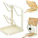 Pot Lid Holder,304 Stainless Steel Pot Lid Holder While Cooking,Kitchen Pot Lid Storage Rack, Removable Drip Tray, Multifunctional Kitchen Organizer Stand for Countertop (White, Double-layer)