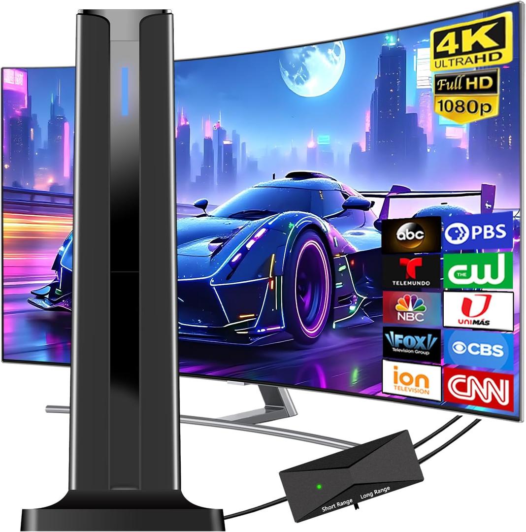 Digital TV Antenna Indoor, 2026 HD Antenna for Smart TV with 3M Stick Base 360&Long Range Reception for Local Channels, Easy Setup Antena Without Cable(7.0 in)
