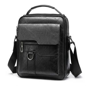 Men's Vintage PU Leather Crossbody Bag - Small Messenger Shoulder Bag for Travel and Work, Multi-Pocket Pouch with Handle and Adjustable Strap, Black