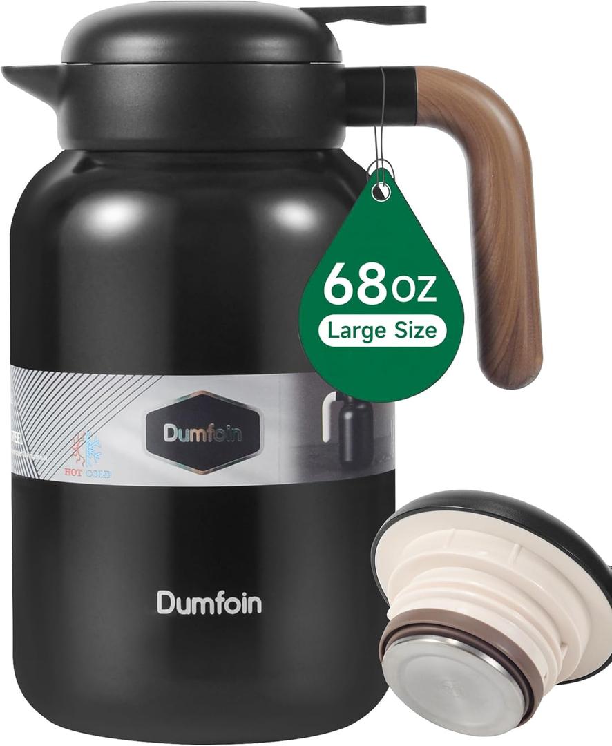 68 Oz Thermal Coffee Carafe, Stainless Steel Insulated Vacuum Coffee Carafes For Keeping Hot, 2 Liter Carafe for Hot Liquids (Matte Black)