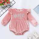 IMEKIS Baby Girls Winter Snowflake 1st Birthday Outfit Velvet Romper + Headband + Socks Christmas Cake Smash Photo Shoot (Pink)