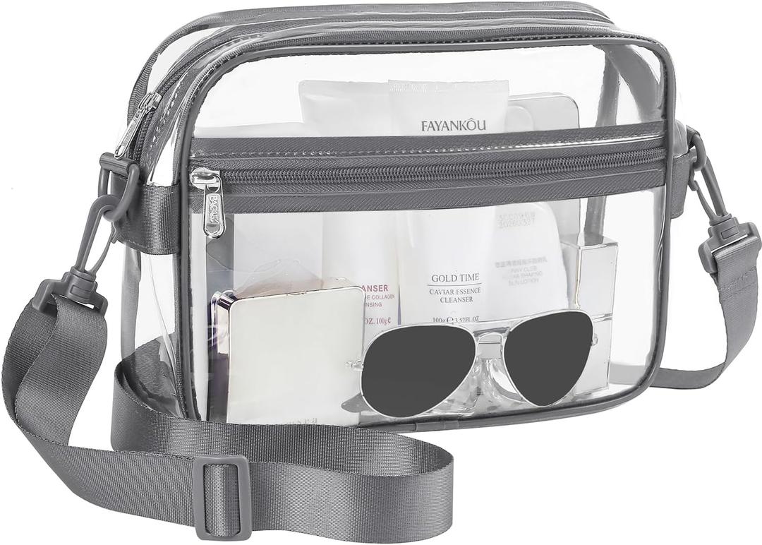 BAGAIL Clear Bag Stadium Approved Crossbody Shoulder Messenger Clear Purse with Adjustable Strap (01grey)