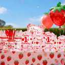 Berry First Birthday Decorations Strawberry 1st Birthday Tableware Set Sweet One Strawberry Bday Party Supplies Decor for Girls include Disposable Plates Napkins Cups Forks Knives Serve 30