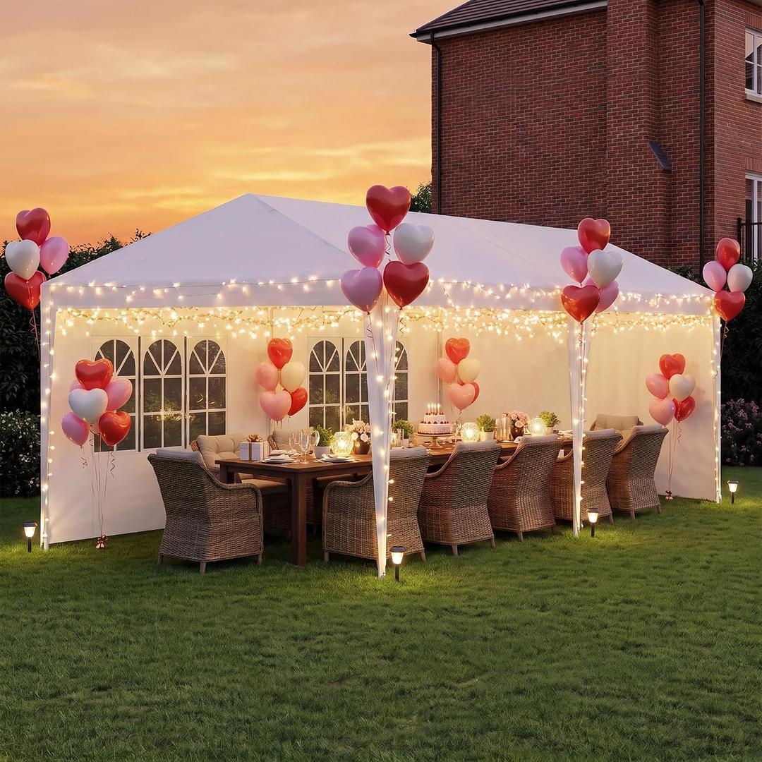 Tooluck 10x20FT Party Tent Outdoor Canopy Tents for Parties, White, 10x20 with 6 sides