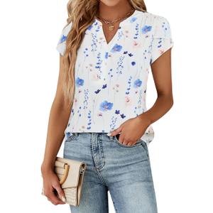 Agnes Urban  Women's Dressy Casual Tops Business Work Blouses White Down Shirts Cap Sleeve V Neck Tshirt, XL