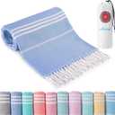 Turkish Beach Towels Vacation Essentials with Bag Quick Dry Sand Free Soft Absorbent Adult Bath Pool Swim Long Wide Stripe Towel Cloud Linen Sandfree Mat Summer Thing Lightweight Thin Travel Blue (72 X 36 Inch)