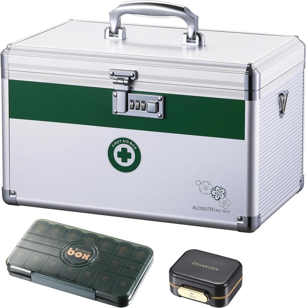 Medicine box with lock 15.9 x 9.3 x 8.9Inches [Extra Large], Medication Lock box First Aid Key Safe Box with Lock, Medical Box Organizer