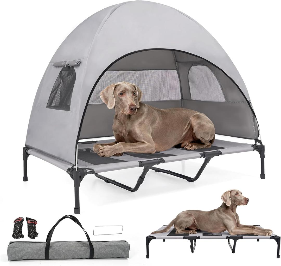 Elevated Outdoor Dog Bed with Canopy  Cooling Camping Tent, Removable Shade, Off-Ground Cot, Large