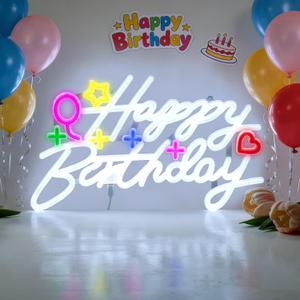 Happy Birthday Neon Sign, LED Happy Birthday Light Up Sign, USB Powered Dimmable Neon Light, Birthday Neon Sign for Wall Decor, Perfect for Backdrop Birthday Party Decoration (Color)
