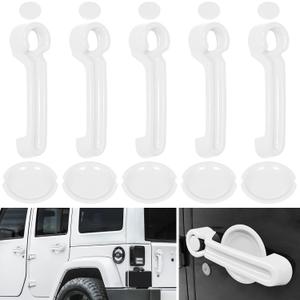 E-cowlboy Door Handle Cover Inserts+Tailgate Handle Cover+Recess Guard for 2007-2018 Jeep Wrangler JK JKU Sports Sahara Freedom Rubicon Unlimited Exterior Accessories (White 15PCS)