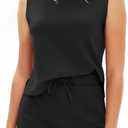 EXLURA Womens Summer 2 Piece Short Skirt Sets Sleeveless Top and Tennis Skorts Dressy Cotton Matching Sweatsuits Outfits 2025 (Small, Black)