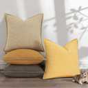 decorUhome Summer Decorative Throw Pillow Covers 18x18 Set of 2 Square Faux Linen Outdoor Neutral Farmhouse Pillow Covers with Stitched Edge for Couch Sofa Living Room, Bronze Gold