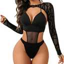 Avidlove Rave Outfits for Women Festival Sexy Lingerie Bodysuit Buckle Shrug Crop Top Set Size S