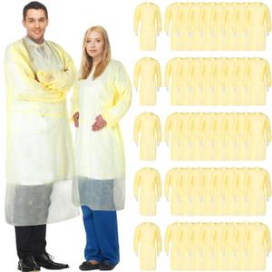 Xuhal 40 Pack Disposable Isolation Gowns PPE Gowns Disposable Bulk Fully Closed Double Tie Back Elastic Cuffs for Home Isolation, Labs, Dental, Beauty Agencies, Tattoo Practices, Unisex (Yellow)