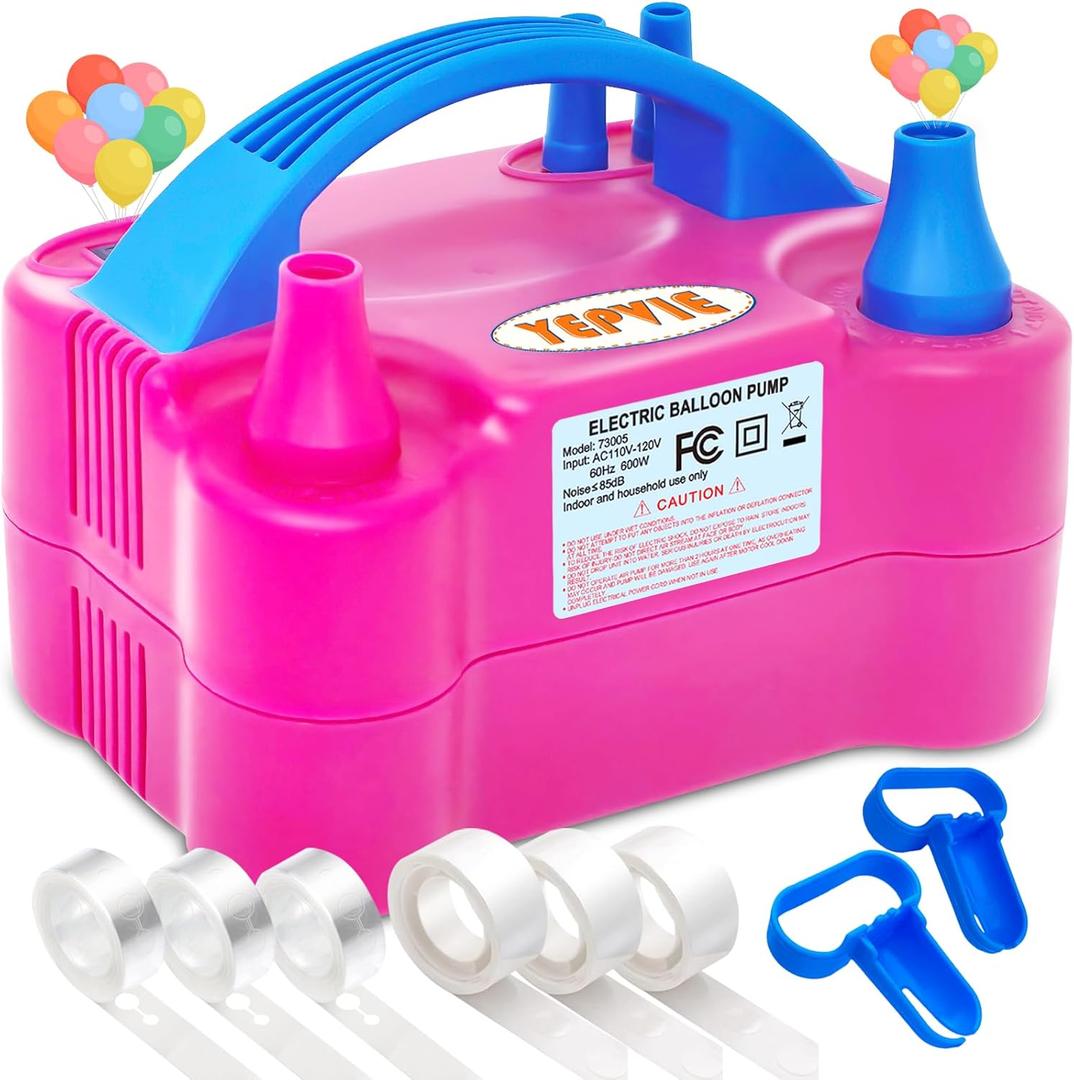 Balloon Pump Electric, 600W Professional Balloon Inflator with 8 Balloon Arch Kits, 2 Modes & Dual Nozzle, Portable Air Pump Ballon Blower Machine for Party Decoration (Rose)