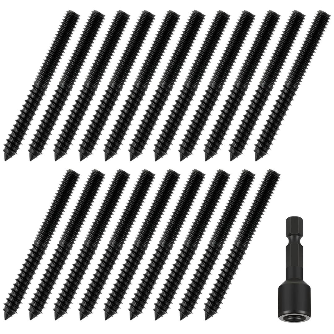 Hicarer 20 Pack 5/16-18 x 3 Inch Hanger Bolts Double Headed Bolts with Driver Self Tapping Screw Threaded Rod Screws for Furniture Double Headed for Wood Furniture Joint (Black)