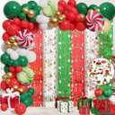 MEHOFOND 164pcs Merry Christmas Party Decorations Set, Christmas Foil Fringe Curtains, Red Green Gold Balloons Arch Garland Favors for Kids Adults Friends Ugly Sweater Party Props for Photo Supplies