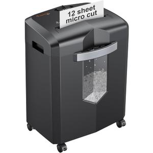 bonsaii 12-Sheet Micro Cut Shredders for Home Office, 60 Minute P-4 Security Level Paper Shredder for CD, Credit Card, Mails, Staple, Clip, with Jam-Proof System & 4.2 Gal Pullout Bin C266-B