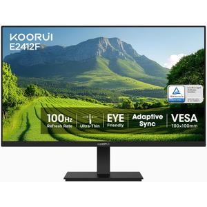 KOORUI 24-inch Computer Monitor Full HD 1920 x 1080p 100Hz VA Display 4000:1 Contrast Ratio with HDMI VGA, TV Rheinland Certified, 100 x 100 mm VESA Mountable, Ultra-Slim Design, Tilt, Black, E2412F