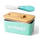 ButterMelt Butter Dish with Lid, Large Butter Dishes for Countertop, Ceramics Butter Holder with 304 Stainless Steel Knife, Kitchen Food Container 6.3 x 3.5 x 2.7 inches, Sage