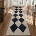 Collive Checkered Easy Jute Runner Rug, 2.5x8 Black Washable Kitchen Rugs Runners for Hallway Non Slip, Modern Geometric Diamond Indoor Outdoor Porch Carpet for Front Patio Foyer Entryway