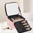 Chomeiu Makeup Bag with LED Mirror, Cute Cosmetic Bags for Women and Girls, Travel Train Case Artists Organizer Large Make Up Bags with 3 Color Light Up Mirror & Removable Brush Compartment, Pink