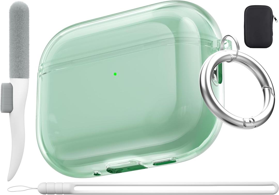 for AirPods Pro 3 Case Cover Clear,Soft TPU Transparent Drop Protection Cases with Cleaning Kit & Keychain,Magsafe Compatible Apple AirPods Pro 3 Gen (2026) Protective for Women Men - Green