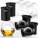 Clear Ice Cube Maker, 2.5" Stainless Steel Ice Ball Maker Mold for Whiskey & Cocktails, Non-BPA Premium Silicone Ice Cube Molds, Easy-Release Sphere Ice Maker, Bourbon Gifts for Men (2 PACK) (Black)