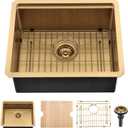 Gold Undermount Bar Sink, 21 x 18 Inch Small Wet Bar Undermount Kitchen Sink Workstation 16 Gauge Stainless Steel Single Bowl Basin, 21"x18"x9"