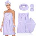 Towel Wrap Women Shower Robe Adjustable Closure Bathrobe with Hair Drying Towel & Spa Wraps (Purple, M)